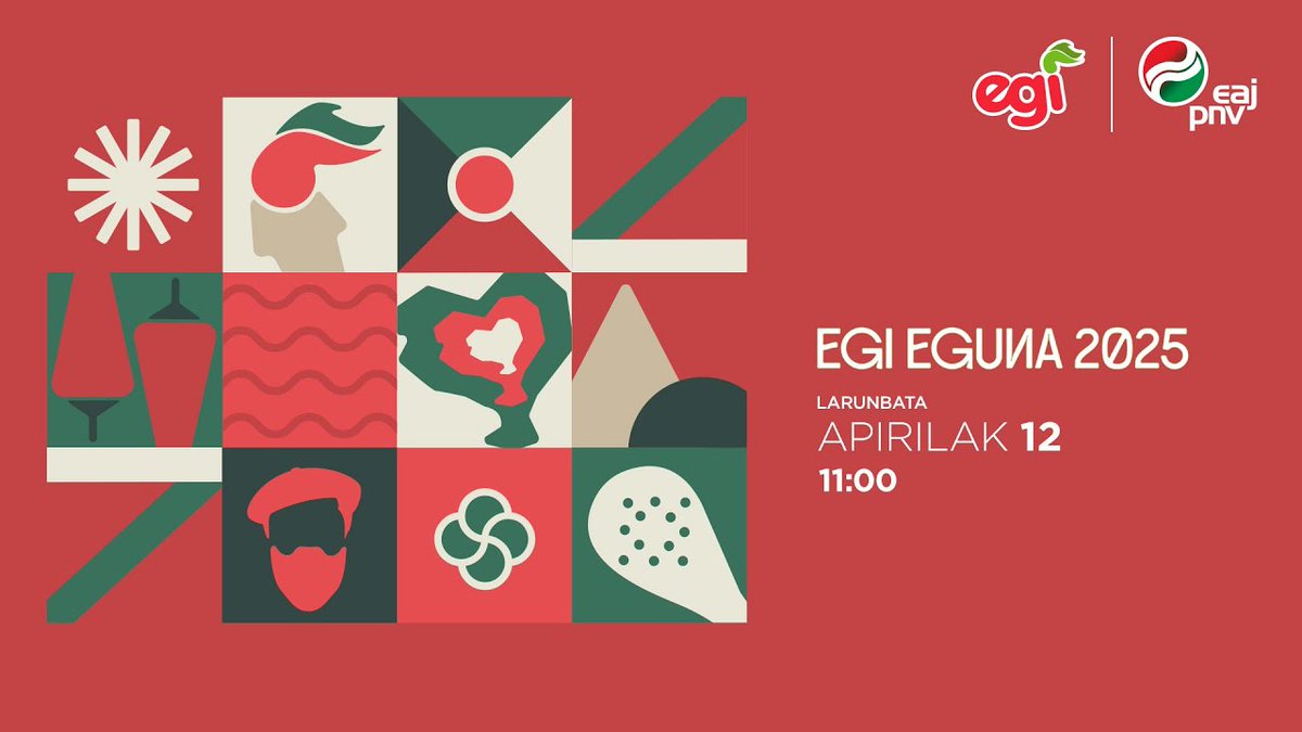 eajpnv's tweet photo. 🟢🔴 EGI Eguna 2025

🤜🤛 @AITOR_ESTEBAN, @Aitana_Agirre eta @PeioEtxeleku-rekin.

🕚 11:00etan.

📌 #Baiona-n.

▶️ https://t.co/viqb7iDUtx

👉 @euzkogaztedi-ren Instagramen eta #FacebookLive-n.

➕ EAJren X kontuan eta web-orrian: https://t.co/prNd2IB4GH

💪 #BasqueCore