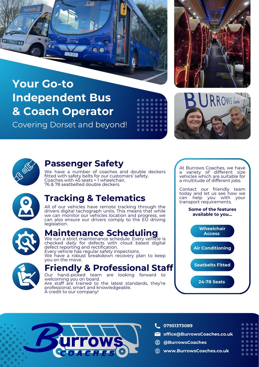 We have contract availability from August 2025.
Contact us today to discuss your transport requirements.

BurrowsCoaches.co.uk
Office@BurrowsCoaches.co.uk