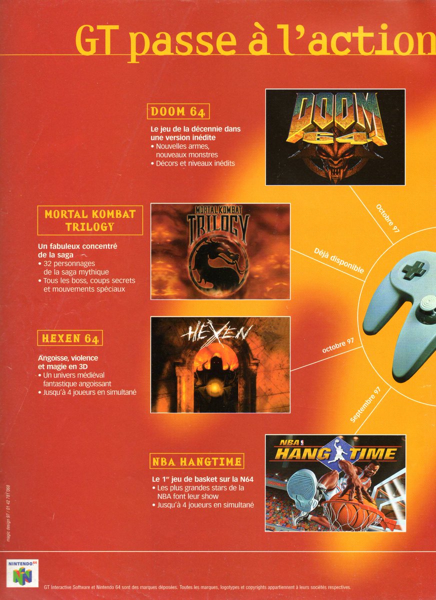 AllmightoFranky's tweet photo. La publicité papier du jour,bonjour!De jolies pubs en double-page aujourd'hui,glanées dans un #Joypad de 1997!#GTinteractive qui envoi du lourd sur la #Nintendo64 avec une flopée de jeux!Et #StreetFighterEX Plus Alpha sur la #Playstation!!#retro #retrogaming #culturepub #80s #90s https://t.co/z4MN7wrbya