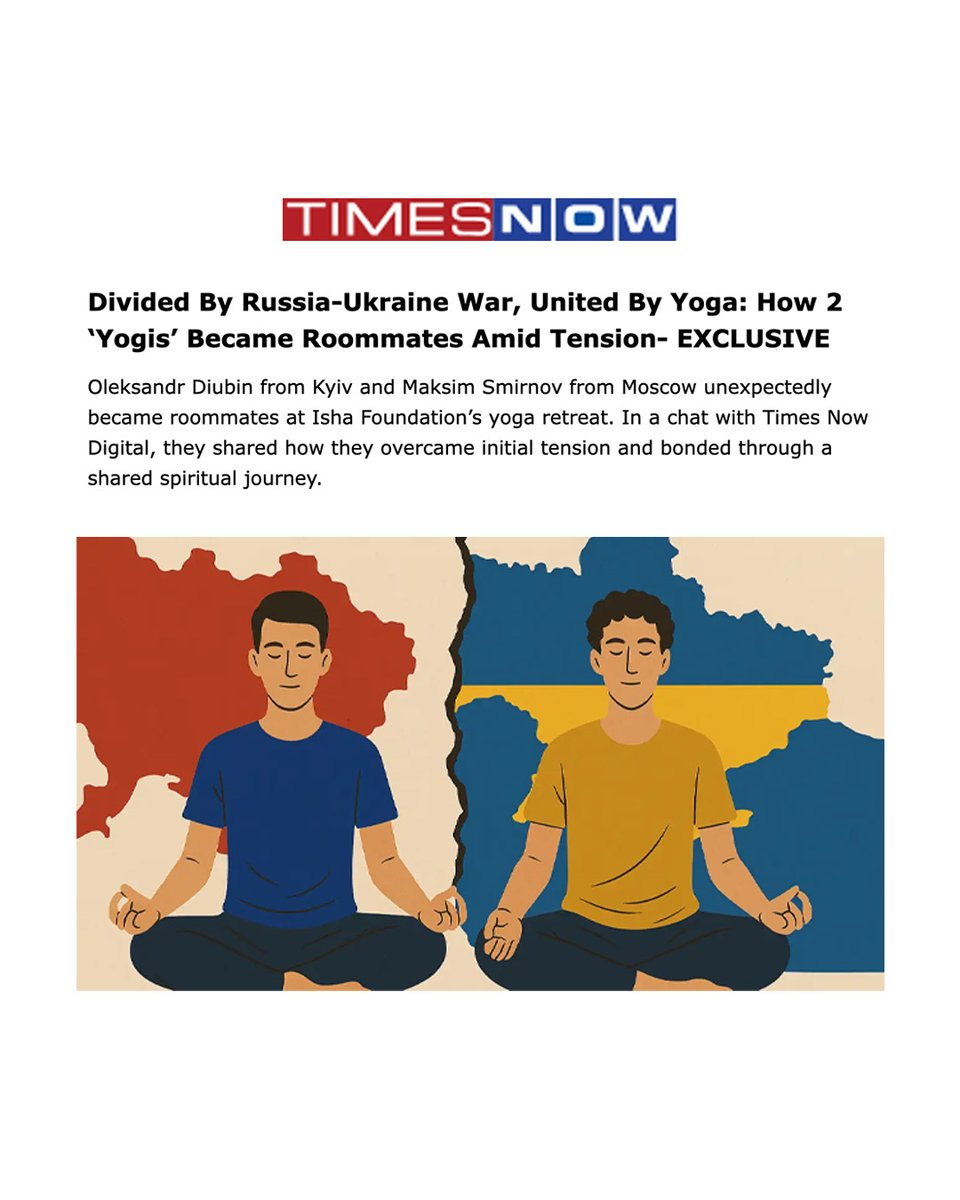ishafoundation's tweet photo. Read about how Oleksandr Diubin from Kyiv, Ukraine, and Maksim Smirnov from Moscow, Russia unexpectedly became roommates during a Yoga program at Isha Yoga Center Coimbatore.

@TimesNow
https://t.co/0hcPmdQbAx https://t.co/yt4v1ar7xw