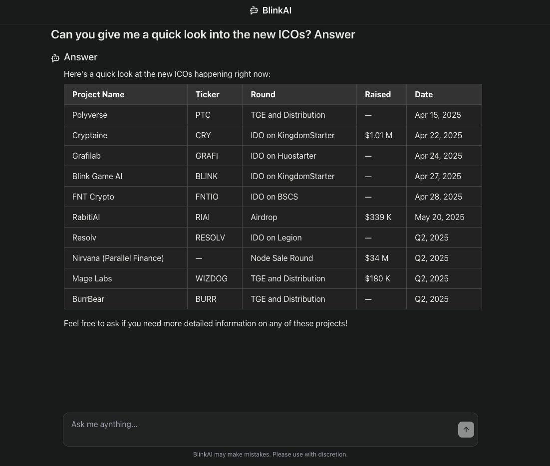🚀 Asked BlinkFin about a new ICO — boom, it dropped the full table right in front of me.
Getting the data you need has never been this smooth. 📊⚡
#BlinkFin #ICO #Crypto #AIpowered
