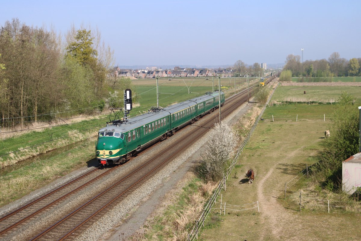 OVnieuwsINFO's tweet photo. Vandaag reed de Mat'54 (Hondekop) een rit vanaf Arnhem Goederen Opstel NS (AhGONS) naar Maastricht. Aldaar zal het treinstel onderhoud krijgen. Wij zetten de trein in Arnhem Zuid op de foto.

#Mat54 #Hondekop #Treinennieuws #OVnieuws #OpenbaarVervoer #Treinleven #Railways https://t.co/11DAPAkeOe