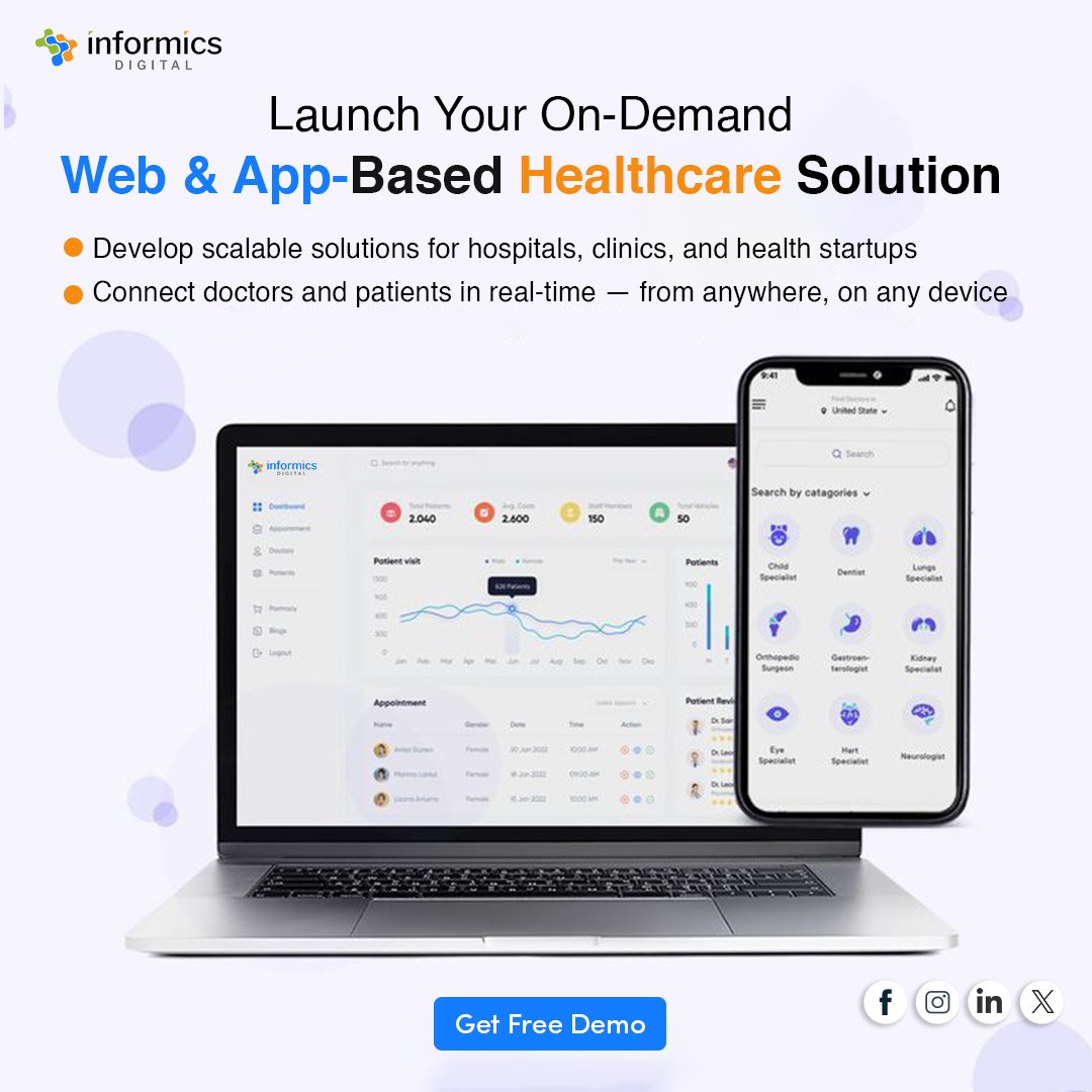 InformicsDigit's tweet photo. Launch Your On-Demand Healthcare Platform!
Build powerful Web &amp; App-based solutions for hospitals, clinics, and health startups. 🏥📱

 Ready to transform your healthcare service digitally?

👉 Tap the link in bio to Get a Free Demo today!
https://t.co/pMvcL3vkWC
#HealthcareApp https://t.co/T6kgKBKvVO