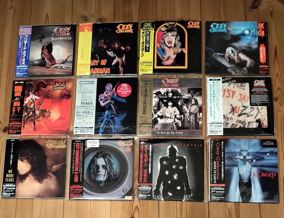 #OzzyOsbourne
#紙ジャケ
ようやくオジー全12種類の紙ジャケ揃いました😆✌️
発売当初は紙ジャケがあまり好きでなかったのと全部揃えるお金が無かったのと😖少し音楽から離れていた時期というのもあり『TRIBUTE』と『月に吠える』の2枚しか買わず最近になってチマチマと集め始めました
帯付が美しい！🤩