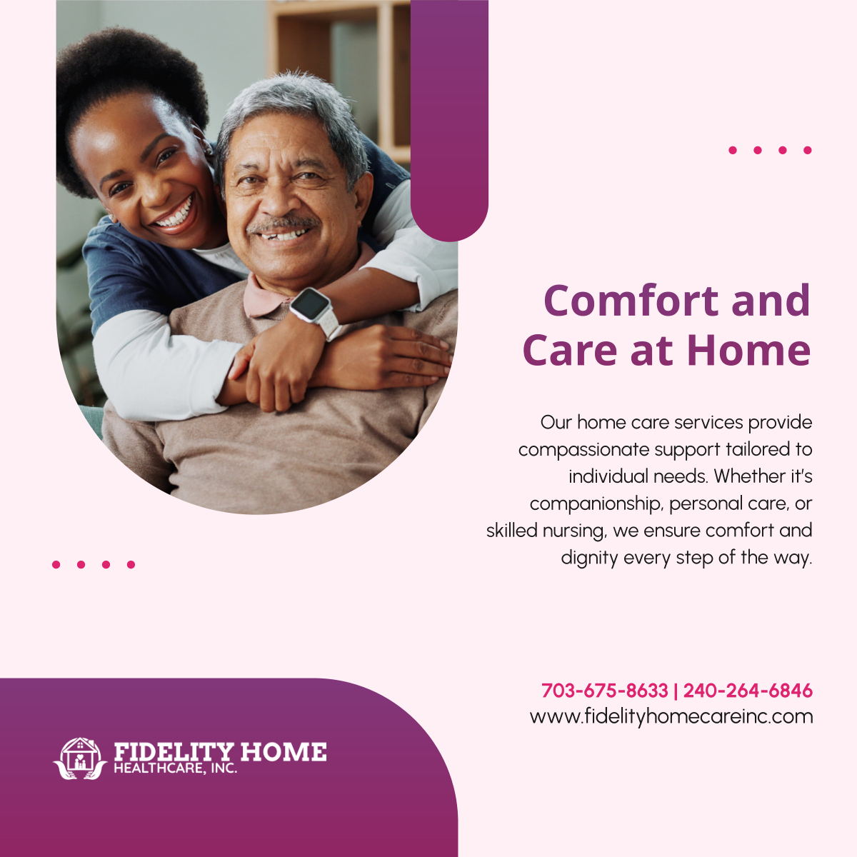 Fidelityhhc's tweet photo. Experience quality home healthcare designed to promote comfort and well-being. Fidelity Home Healthcare, Inc. provides compassionate care that allows individuals to thrive in the place they love most—home. Call us to learn more! 

#HomeHealthCare #LaurelMD #QualityCare https://t.co/uOwsuXwb8V