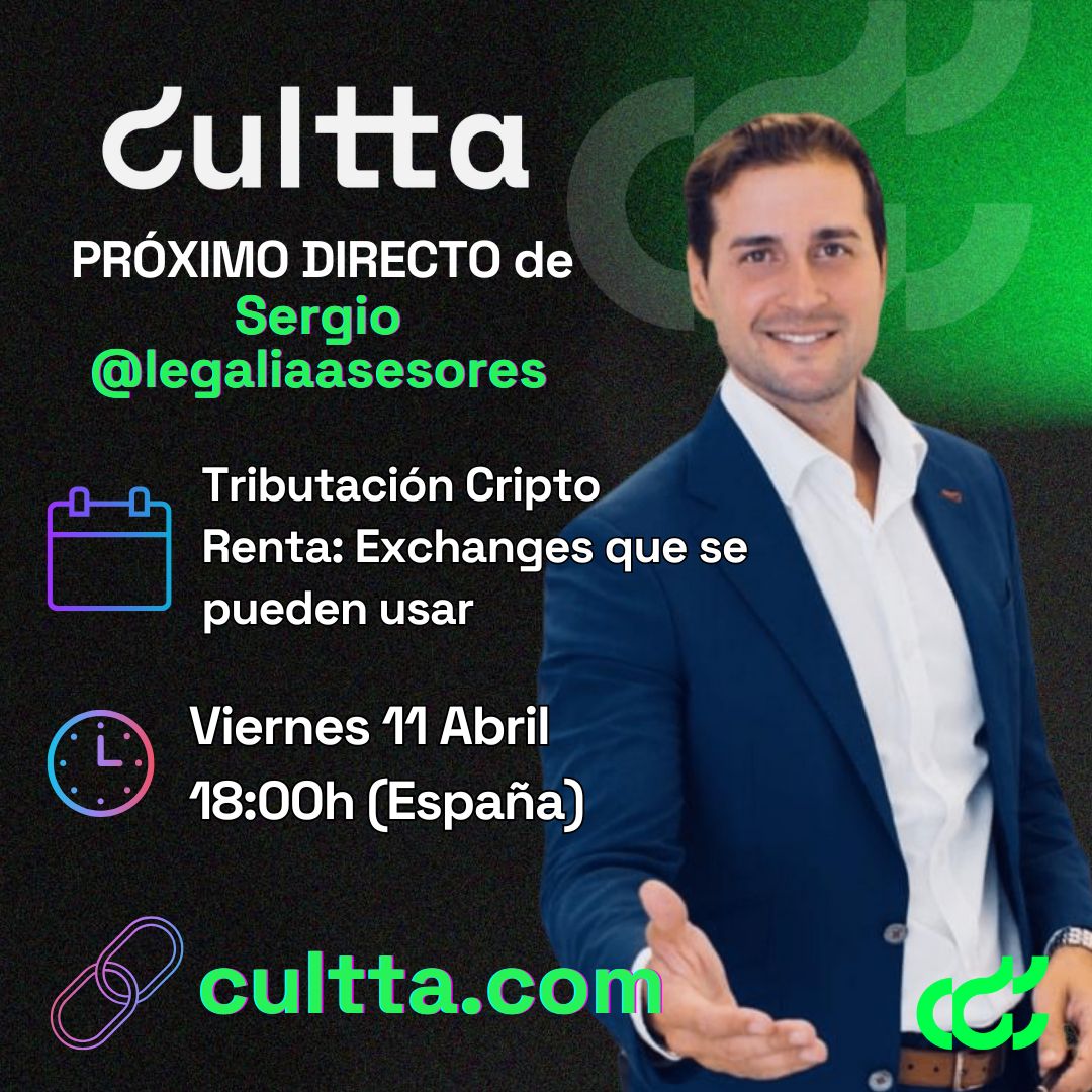 Cultta_com's tweet photo. 📲 No te pierdas el directo de #SergioLegalia

 📖 Tema: #Tributación #Cripto. #Renta2024 con #Exchanges que se pueden usar

⌨️ https://t.co/wQITW5biIk https://t.co/UVOlkgDZCJ