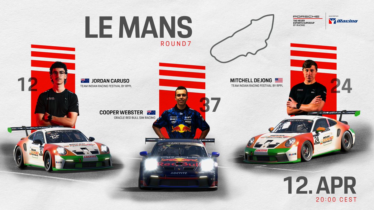 Porsche Motorsport (@porscheraces) on Twitter photo #PESC - Race no. 7 takes the #Porsche #TAGHeuer #Esports #Supercup to an iconic race track: the Circuit des 24 Heures in #LeMans24. Can #CooperWebster defend his championship lead against <a href="/JCaruso012/">Jordan Caruso</a> and <a href="/MitchelldeJong1/">Mitchell deJong</a>?
⏱️20:00 CEST
📹Live stream ➡️ twitch.tv/porsche #PESC - Race no. 7 takes the #Porsche #TAGHeuer #Esports #Supercup to an iconic race track: the Circuit des 24 Heures in #LeMans24. Can #CooperWebster defend his championship lead against <a href="/JCaruso012/">Jordan Caruso</a> and <a href="/MitchelldeJong1/">Mitchell deJong</a>?
⏱️20:00 CEST
📹Live stream ➡️ twitch.tv/porsche