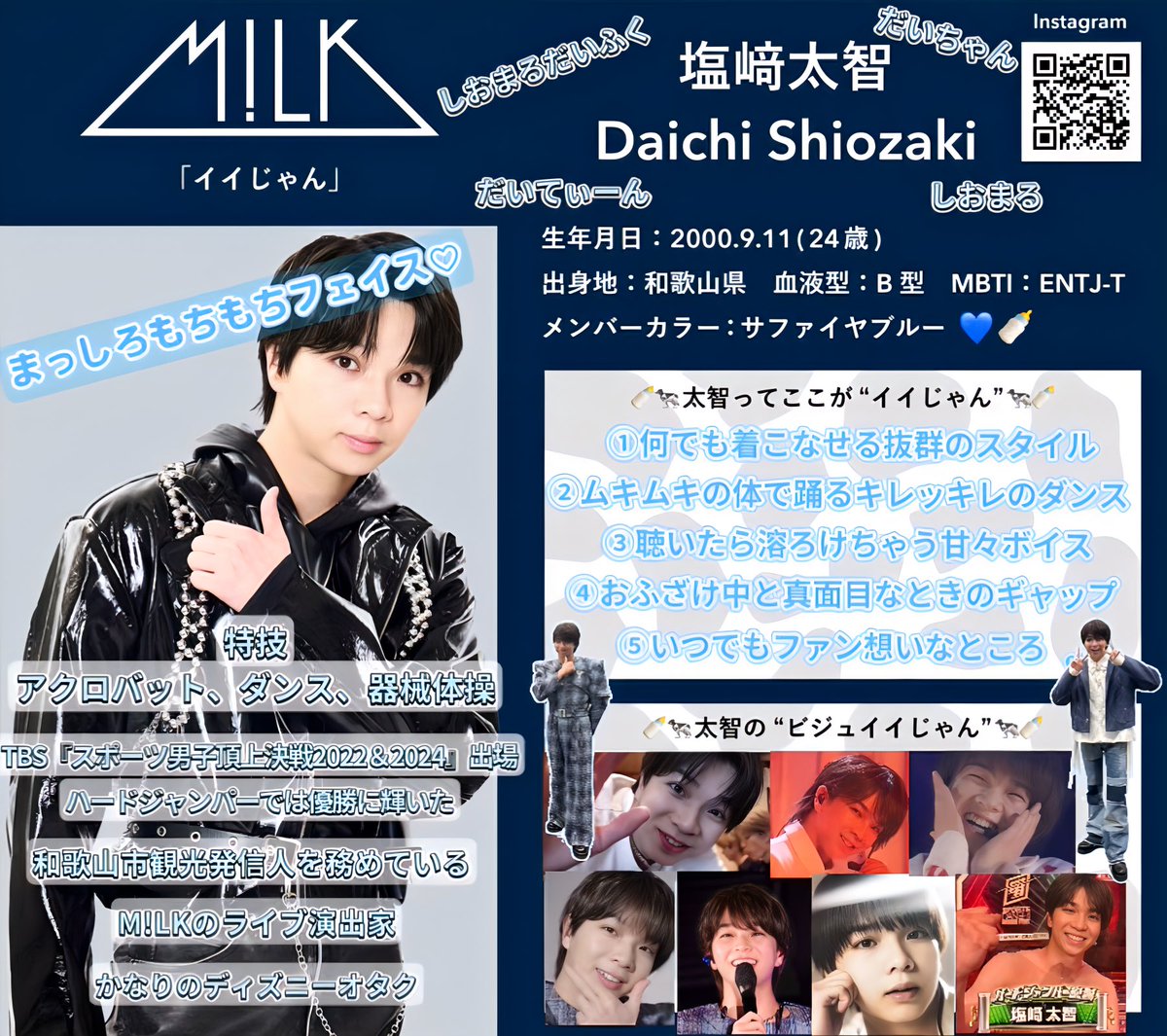 M!LKの青（肩幅ニキ）の子🍼💙 塩﨑太智（しおざきだいち）くんの魅力