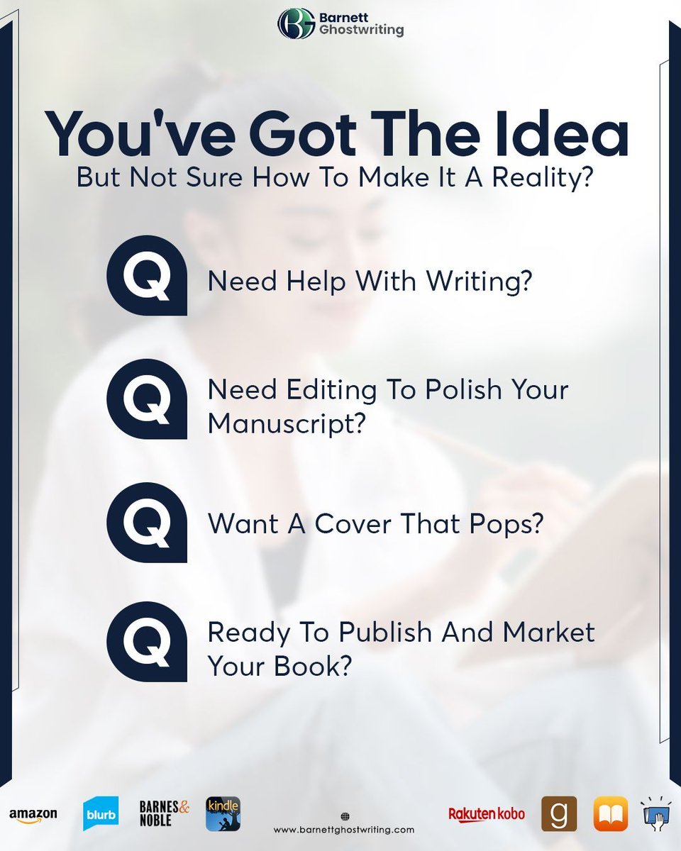 BarnettGhostwr's tweet image. 💡 Got a book idea brewing but unsure where to start? Barnett Ghostwriting can help! From writing and editing to cover design and publishing, we&apos;ll guide you every step of the way. ✨
Visit us now! ⬇️
barnettghostwriting.com

#BarnettGhostwriting #professionalghostwriting #books
