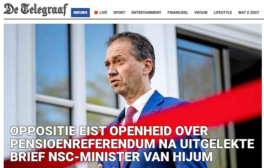 De kranten staan vol nieuws over het destructieve pensioenvoorstel van NSC, BBB en nu ook PVV. De Tweede Kamer heeft recht op alle feiten boven tafel, zonder geheimen. Het gaat om geld van mensen. Wij verzoeken het kabinet om alle relevante stukken uiterlijk dinsdag te leveren.