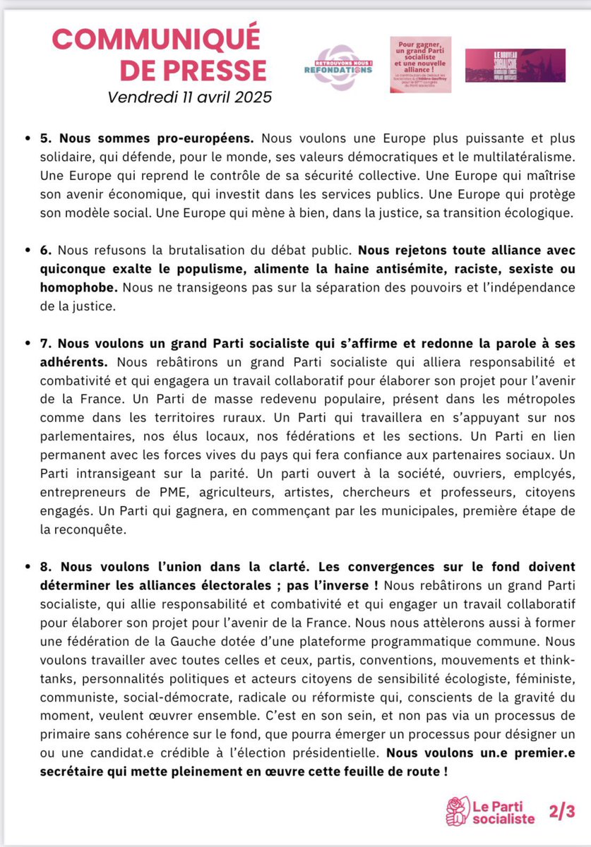 Se rassembler dans la clarté, pour gagner. <a href="/CaroleDelga/">Carole Delga</a> <a href="/p_brun/">Philippe Brun</a> <a href="/karim_bouamrane/">Karim Bouamrane</a> <a href="/JeromeGuedj/">Jérôme Guedj</a> <a href="/laurossignol/">Laurence Rossignol</a> <a href="/lamiaela/">Lamia El Aaraje</a> <a href="/HeleneGeoffroy/">Hélène Geoffroy</a> <a href="/MDelafosse/">Michaël Delafosse</a> <a href="/YadaniFatima/">Fatima Yadani</a> <a href="/dassouline/">David Assouline</a> <a href="/jmgermain/">Jean-Marc Germain</a> <a href="/Valerie_Rabault/">Valérie Rabault 🇨🇵🇪🇺🇺🇦</a> <a href="/GSiryHouari/">Gabrielle Siry-Houari</a> <a href="/kamelchibli/">Chibli Kamel</a> <a href="/Assaf_Christian/">Christian Assaf</a> <a href="/laurencerouede/">Rouede Laurence</a> <a href="/PatrickKanner/">Patrick Kanner</a>