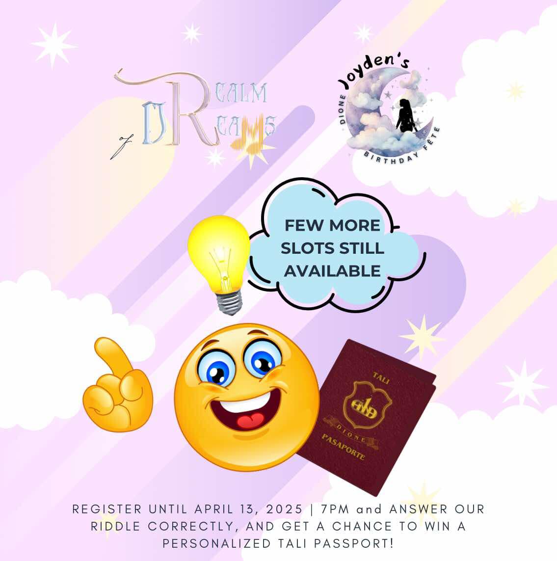 joydensityOFC's tweet photo. A few slots are still available! Fill out the registration form and answer the riddle correctly for a chance to win a personalized Tali passport.

Don’t miss the fun - surprises await!

@itsDIONEofc @_joydennn
#itsDIONE #RealmOfDreams
#Joydensity https://t.co/yqz1q08f6Z
