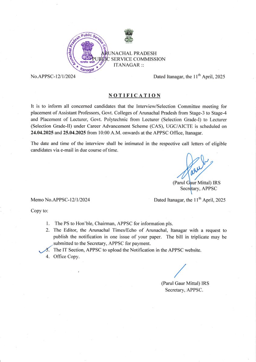 APPSC_Official's tweet image. Notification for Placement Under Career Advancement Scheme 2025.