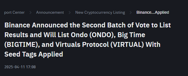 Cuối cùng thì $ONDO cũng đã được niêm yết spot trên Binance!

Chỉ có điều giá không còn được như chúng ta kỳ vọng 

ONDO sẽ được list chung với $BIGTIME và $VIRTUAL
