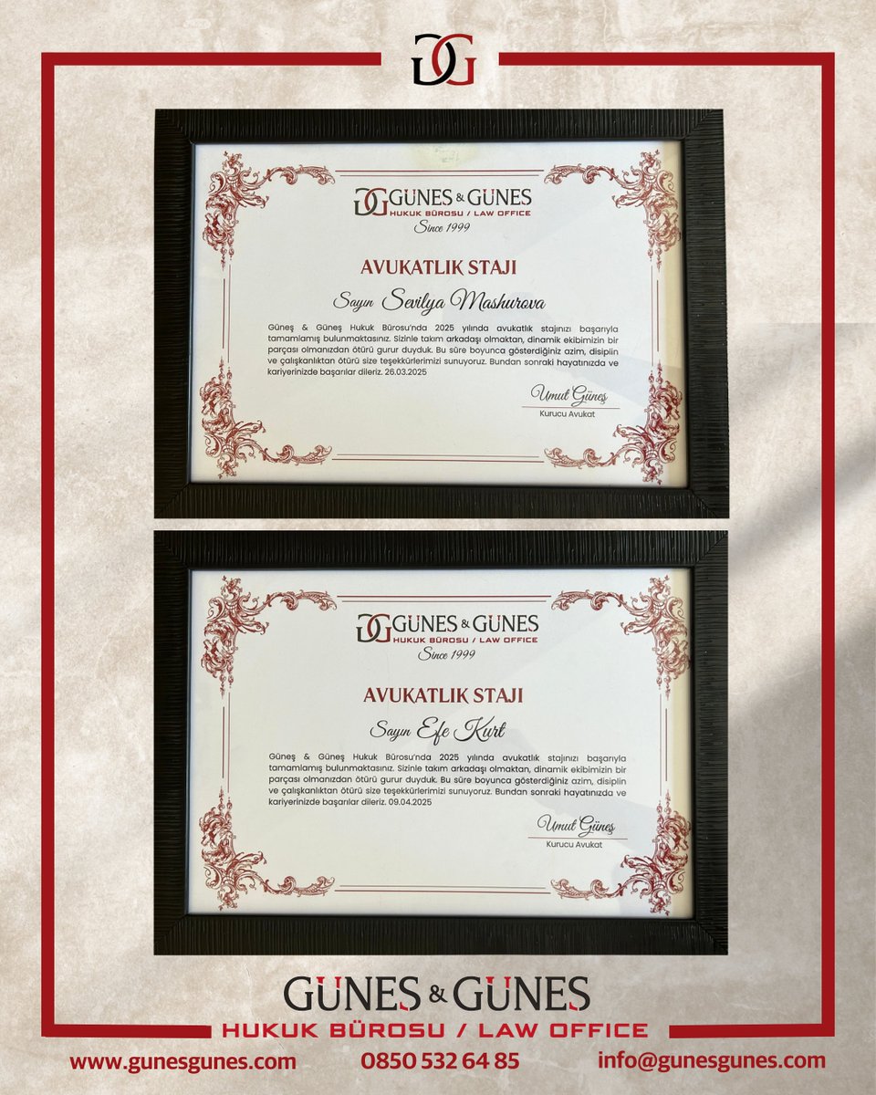 antalyaavukat's tweet photo. Güneş Güneş Hukuk Bürosu olarak bünyemizde staj yapan değerli stajyerlerimize sertifikalarını takdim ettik. 

Bizimle geçirdikleri süre boyunca gösterdikleri sorumluluk bilinci ve çalışma disiplini için her birine teşekkür eder, kariyer yolculuklarında başarılar dileriz! https://t.co/KXZ0yFAVcK