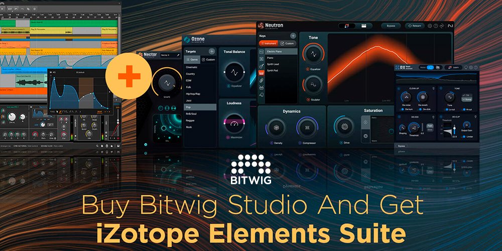 dirigentjp's tweet image. ＜キャンペーン：今から4/22（火）まで！＞

Bitwig Studioシリーズ対象製品を購入された方に、iZotope  “Elements Suite 10″（23,100円相当）をプレゼントいたします!

詳しくはこちら
dirigent.jp/blog/bitwig-iz…

#bitwig #izotope #daw #dtm #音楽制作
