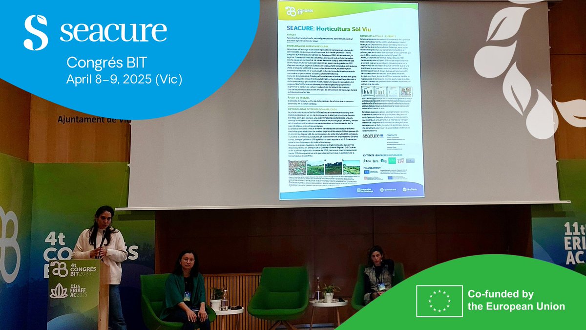 SEACURE Project 🇪🇺 (@seacureproject) on Twitter photo <a href="/SeacureProject/">SEACURE Project 🇪🇺</a> participated in the <a href="/congresBIT/">4t Congrés BIT - Edició Vic</a> – a strategic forum driving transformative action towards a biobased economy🌱
Andrea from @BETA_Tech took the stage to showcase how SEACURE's innovative circular practices are driving agricultural resilience in Central Catalonia🌾 <a href="/SeacureProject/">SEACURE Project 🇪🇺</a> participated in the <a href="/congresBIT/">4t Congrés BIT - Edició Vic</a> – a strategic forum driving transformative action towards a biobased economy🌱
Andrea from @BETA_Tech took the stage to showcase how SEACURE's innovative circular practices are driving agricultural resilience in Central Catalonia🌾