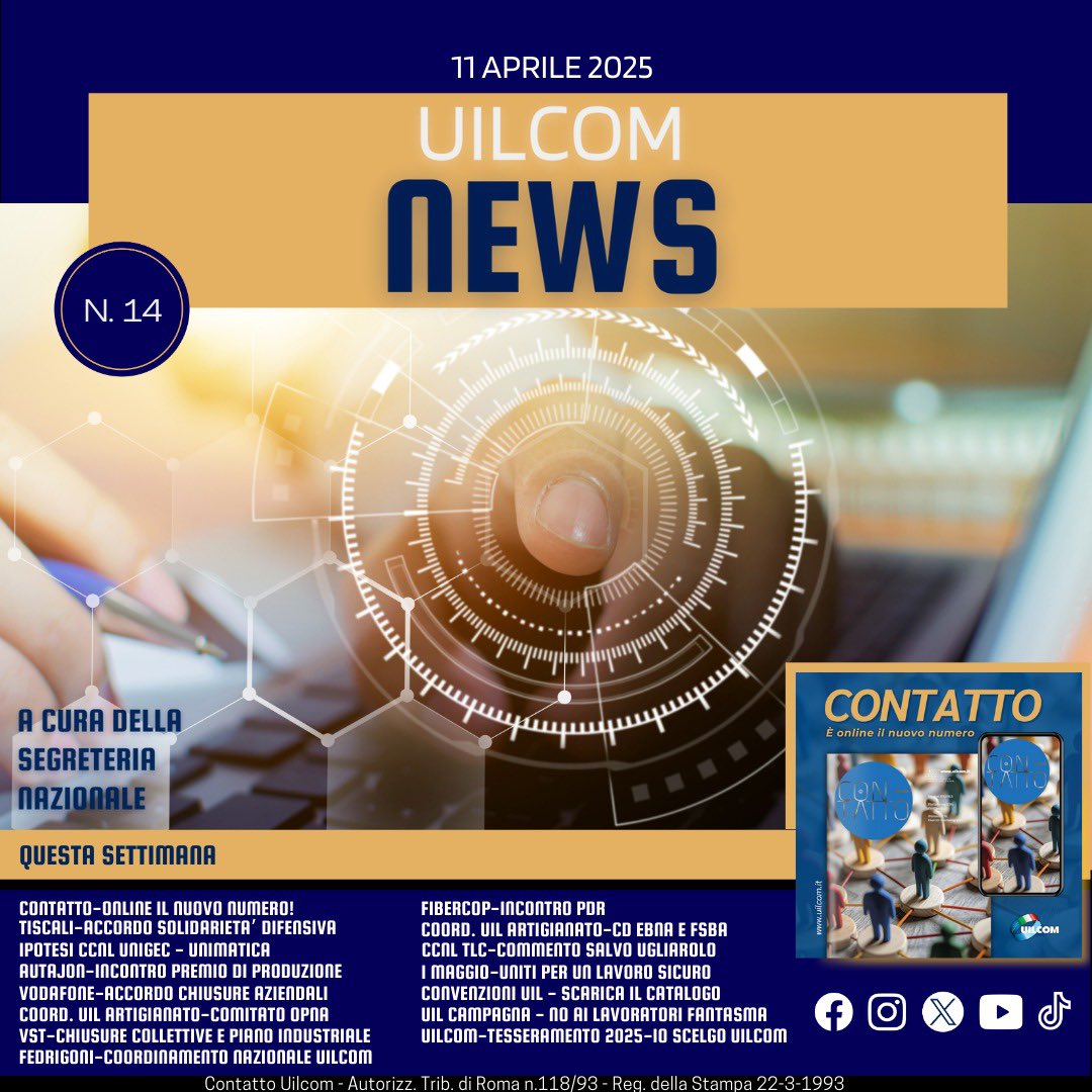 📣È online il XIV numero di UILCOM NEWS a cura della Segreteria Nazionale
1️⃣4️⃣ – 2️⃣0️⃣2️⃣5️⃣

uilcom.it/wp-content/upl…