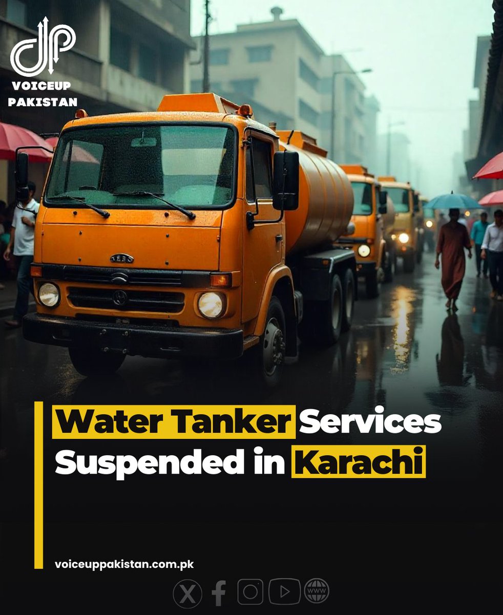 VoiceupPakistan's tweet image. The metropolis of Karachi is once again facing a severe water crisis as the Karachi Water Corporation has suspended its water tanker service, leaving all seven major hydrants across the city without operational tankers.

#WaterTanker #Service #Suspended #Karachi