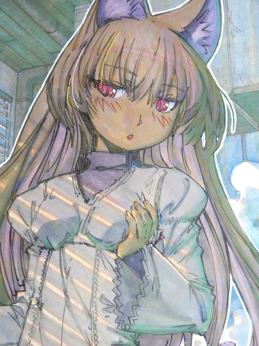 「【アナログ2281:土曜日の早朝】ブラインドの影を描くのも久しぶり。 」|meiz：BOOTHで原画・素材等販売のイラスト