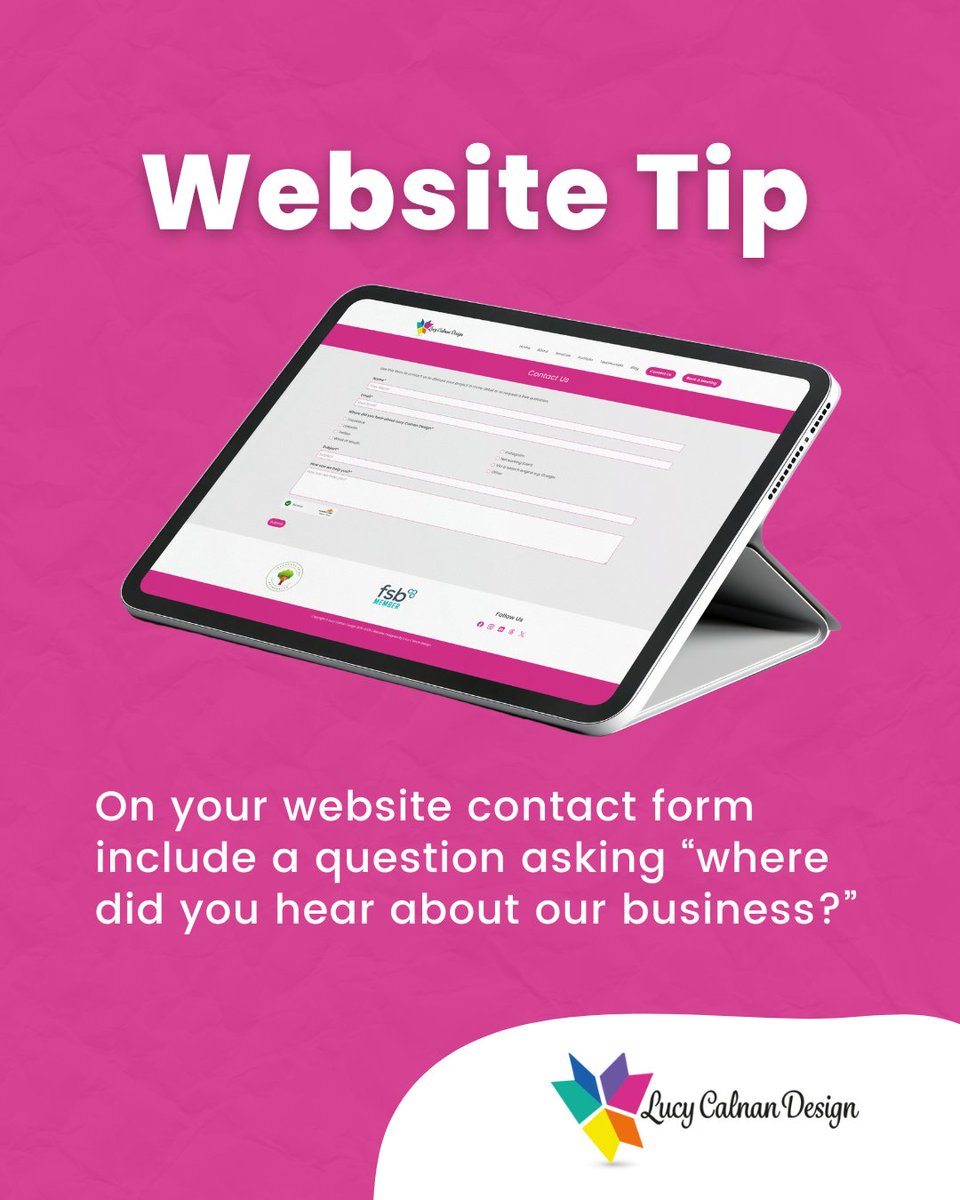 lucycalnan's tweet photo. The contact form on your website should include a question asking where did you hear about our business.

By adding this question, you can understand where your clients are coming from so that you can focus your marketing activities.

#websites https://t.co/fHZcglNhUM