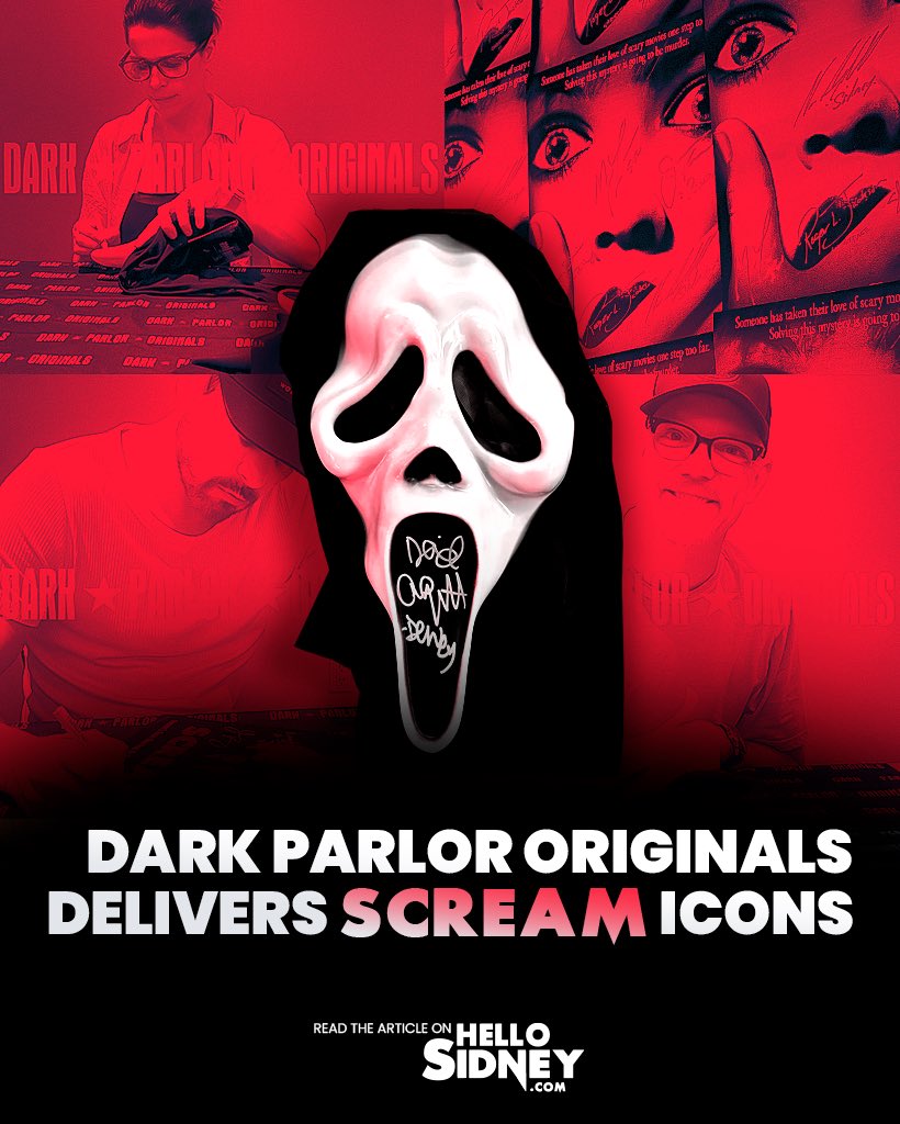 Signed, Sealed, Slashed: Dark Parlor Originals offers authenticated autographs from Scream legends like Neve Campbell, Matthew Lillard, Melissa Barrera, Mikey Madison &amp; more! Check it out! 👇

🔪 is.gd/darkparlor

🩸 #scream #screammovie #scream7 #screamVII #ghostface