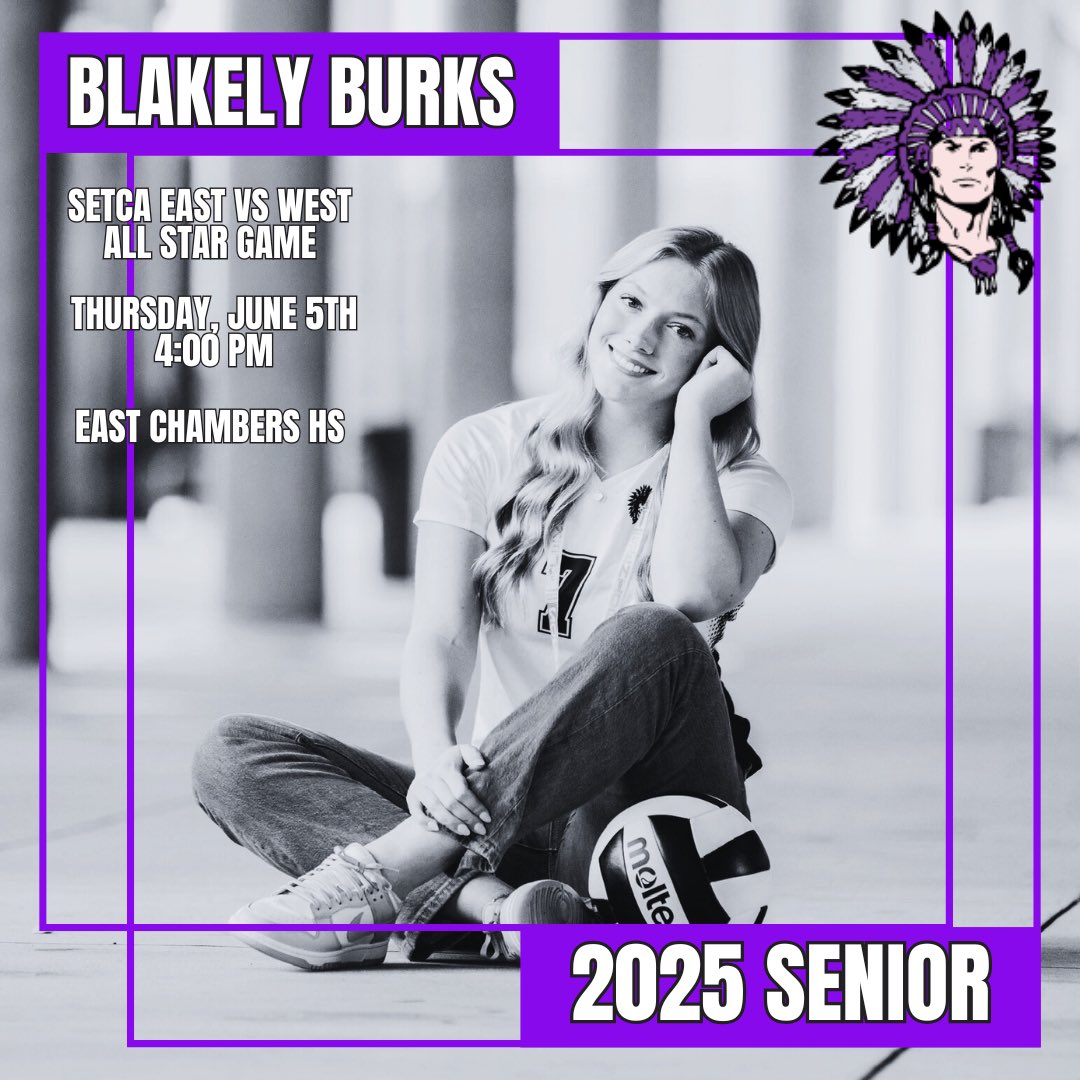 BIG CONGRATS go out to senior, Blakely Burks, for being chosen to the SETCA East All Star team. We can’t wait to see your rep the ‘Noos one last time! 💜🏐💜