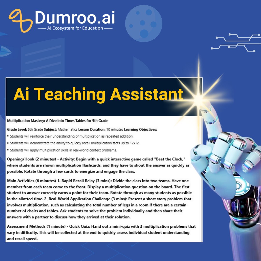 Damroo_AI's tweet image. 📚 Say hello to smarter learning with Dumroo.ai – your ultimate AI Teaching Assistant!
From doubt-solving to personalized guidance, it&apos;s like having a 24x7 tutor in your pocket.

#DumrooAI #AITeachingAssistant #EdTech #SmartLearning #AIinEducation #StudySmarter