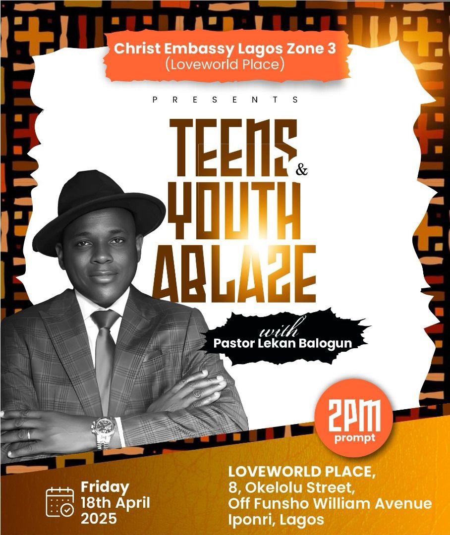 TMfirstflight's tweet photo. TEENS AND YOUTH ABLAZE WITH THE ZONAL PASTOR

This program is a special timing of the Spirit of God for all of us and we’re set on the course that we must follow. 
It will be life changing 🔥

I know you’re ready!!!

Register now @ https://t.co/KTeoUYCZF7

#Lz3teensandyouths https://t.co/9VTkzgMmRk