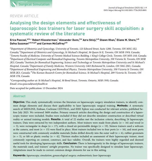 Image of the abstract of the article "Analysing the design elements and effectiveness of laparoscopic box trainers for laser surgery skill acquisition: a systematic review of the literature"