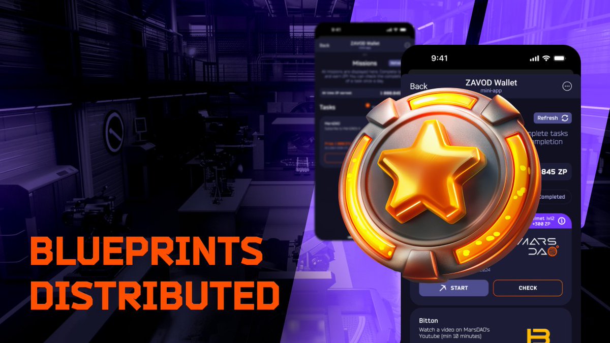 ZAVOD_MDAO's tweet photo. Blueprints have been sent to workstations ✅

Hundreds of thousands of #ZAVOD employees worked extra hours and completed THREE important tasks in the “Missions” section.

💰 For completing the three tasks, you received 450,000 ZP [600,000 ZP for LVL2 helmet owners].

Today, for each completed task, you received a blueprint for the Money Forge [total: 3].

Quickly check and launch the Money Forge into operation! The next $USDT distribution is already on the way!

🏭 ALL ABOARD ZAVOD: https://t.co/75YhjYCPXF