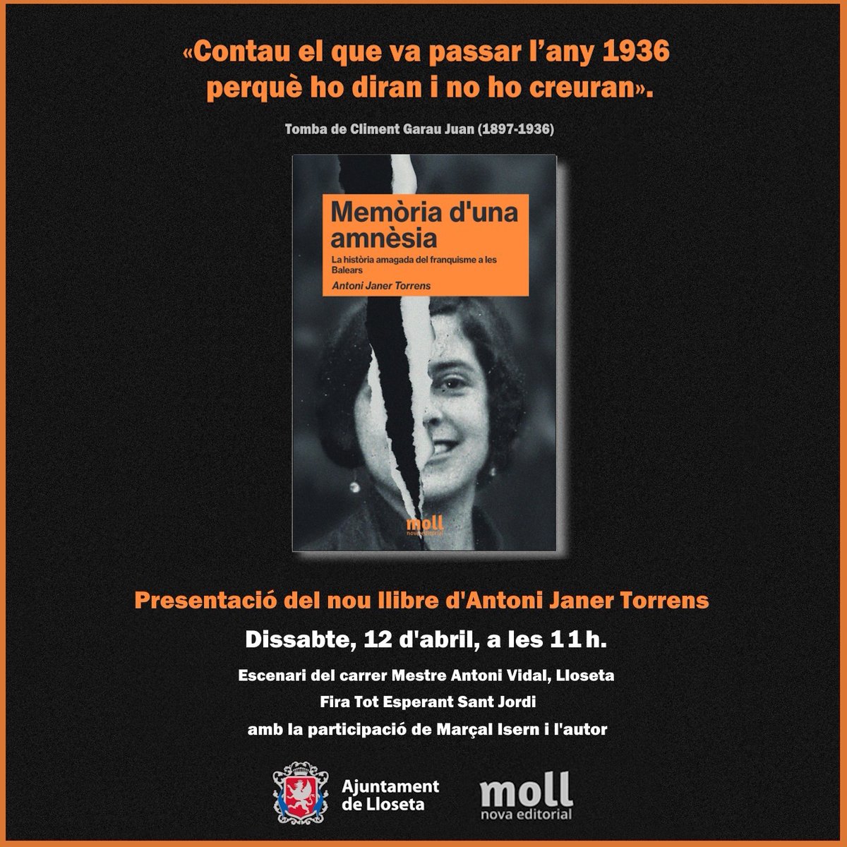 Antoni Janer Torrens (@batecsclassics) on Twitter photo Demà, més #MemòriaDUnaAmnèsia, a Lloseta a les 11h, acompanyat per Marçal Isern👇 Demà, més #MemòriaDUnaAmnèsia, a Lloseta a les 11h, acompanyat per Marçal Isern👇