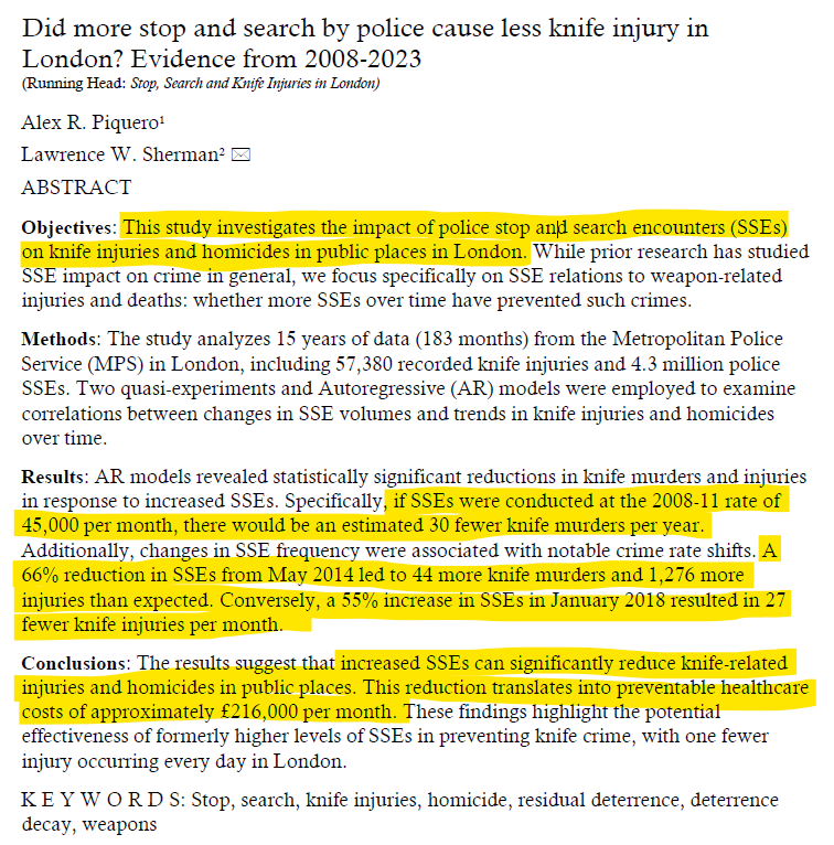 rorygeo's tweet image. 🚨 BREAKING: New research reveals that increasing #StopAndSearch in London could have prevented up to 30 knife murders annually — a powerful validation of what many current and former frontline police officers have long been saying. thetimes.com/uk/crime/artic…