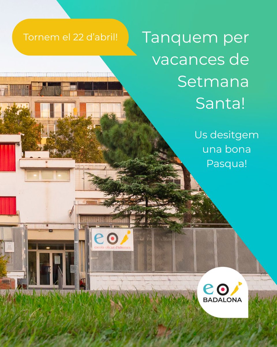L'escola estarà tancada per les vacances de Setmana Santa. Tornem el 22 d'abril!
