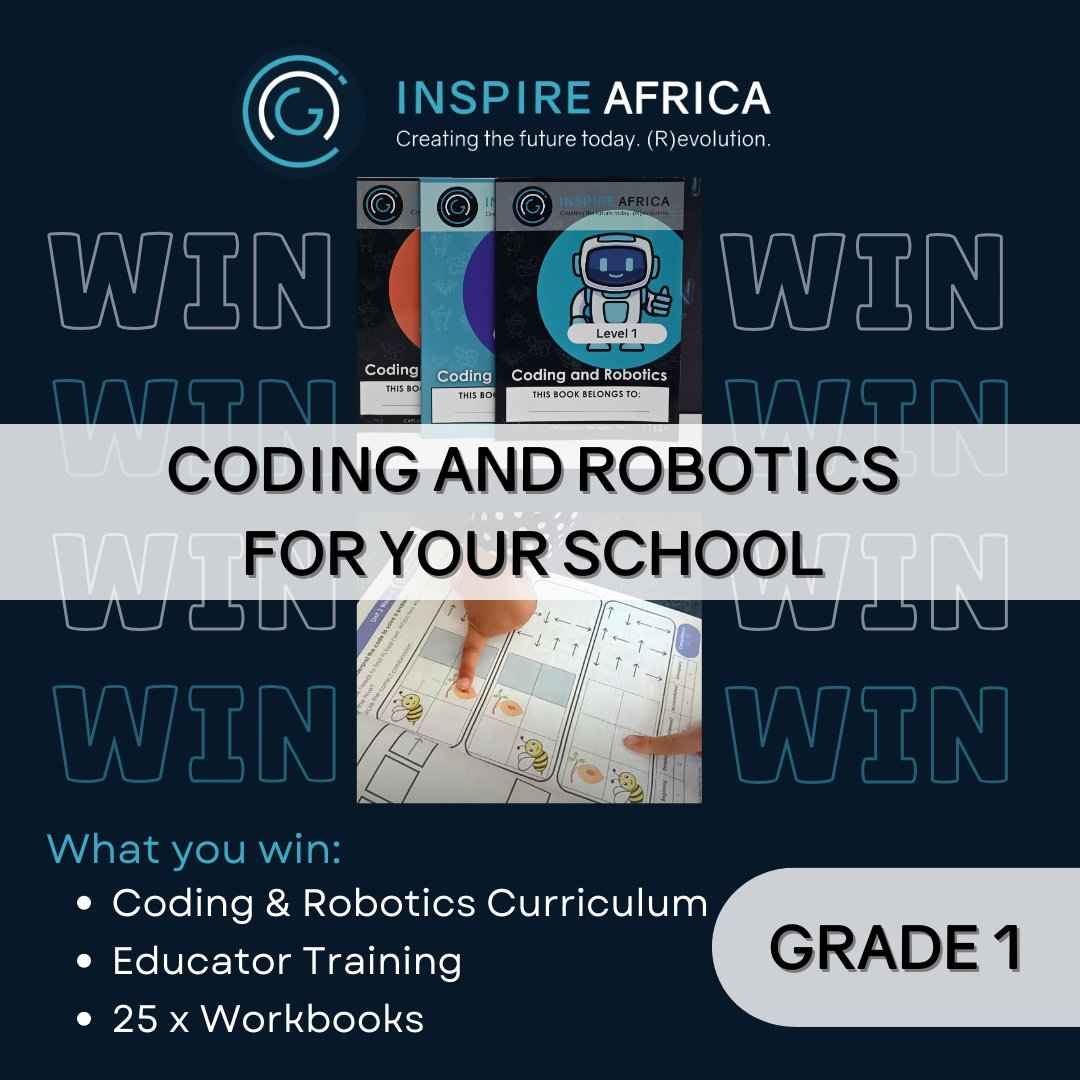 🚀Win with Inspire Africa🚀
👉The prize includes:
- 1 x Educator access to the Inspire Campus
- 1 x Online training session
- 25 x Level 1 (Grade 1) Coding and Robotics Workbooks
👉How to enter:
Complete the entry form: inspire.africa/win-with-inspi…