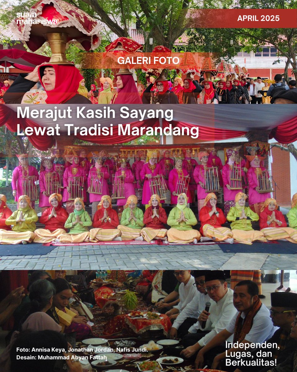 SumaUI's tweet photo. [GALERI FOTO : MERAJUT KASIH SAYANG LEWAT TRADISI MARANDANG l]

Festival Marandang digelar di Pelataran FIB UI dalam rangka Halalbihalal FIB UI 2025. Acara yang mengangkat budaya Minangkabau ini menampilkan berbagai pertunjukan budaya.

#Suma_GaleriFoto #SumaUI2025 #FIBUI https://t.co/8xLrN34lms