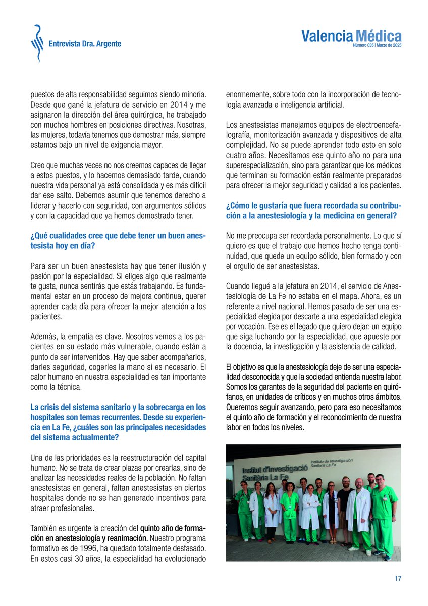 HospitalLaFe (@hospitallafe) on Twitter photo 🗞️La jefa del servicio de Anestesiología y Reanimación del @hospitalLafe <a href="/argente_pilar/">Pilar Argente Navarro</a> habla para la revista del <a href="/IICOMV/">Colegio de Médicos de Valencia</a> sobre su especialidad y los retos a los que se enfrenta.
📰Puedes leerla aquí ⬇️ #SomosLaFe 🗞️La jefa del servicio de Anestesiología y Reanimación del @hospitalLafe <a href="/argente_pilar/">Pilar Argente Navarro</a> habla para la revista del <a href="/IICOMV/">Colegio de Médicos de Valencia</a> sobre su especialidad y los retos a los que se enfrenta.
📰Puedes leerla aquí ⬇️ #SomosLaFe