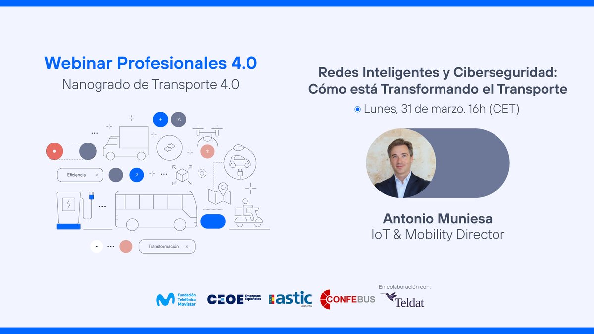 ConfebusSocial's tweet photo. 👩‍💻¿Te perdiste el #webinar ‘#RedesInteligentes y #Ciberseguridad: Cómo está Transformando el Transporte´🚌 de @TeldatCorp?
ℹ️En el marco de la 8ª edición del #NanogradoTransporte de @fundacionTef, @CEOE_ES, @astic1960 y @ConfebusSocial
Puedes verlo aquí👉
https://t.co/Ejzvf59W3G https://t.co/Qn8kYTyzyQ