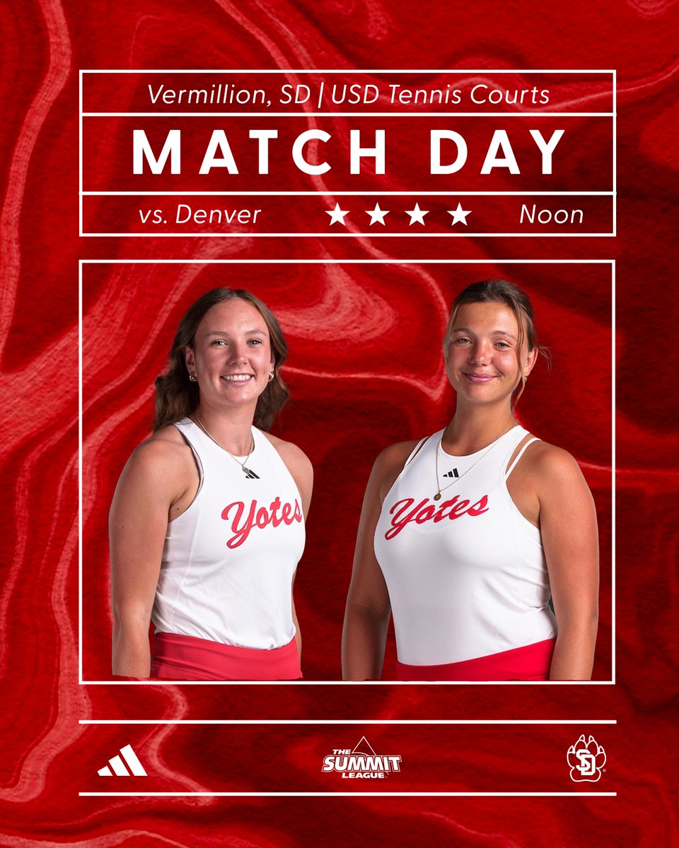 SDCoyotesTennis's tweet photo. MATCH DAY!
SENIOR DAY!

🆚: Denver
🏟️: Vermillion, South Dakota (USD Tennis Courts)
🕐: Noon
📊: https://t.co/VvDFvkm7mI

#WeAreSouthDakota | #GoYotes 🐾 https://t.co/kymevdMQqG