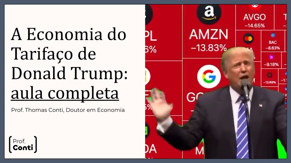 ThomasVConti's tweet image. Aula completa sobre o Tarifaço do Trump disponível no Youtube! Não fiz para ser algo genérico, mas para esmiuçar a maior parte dos argumentos e problemas envolvidos. 3h30 de conteúdo aberto, organizado em capítulos para facilitar ver por partes.
Link na resposta abaixo 👇