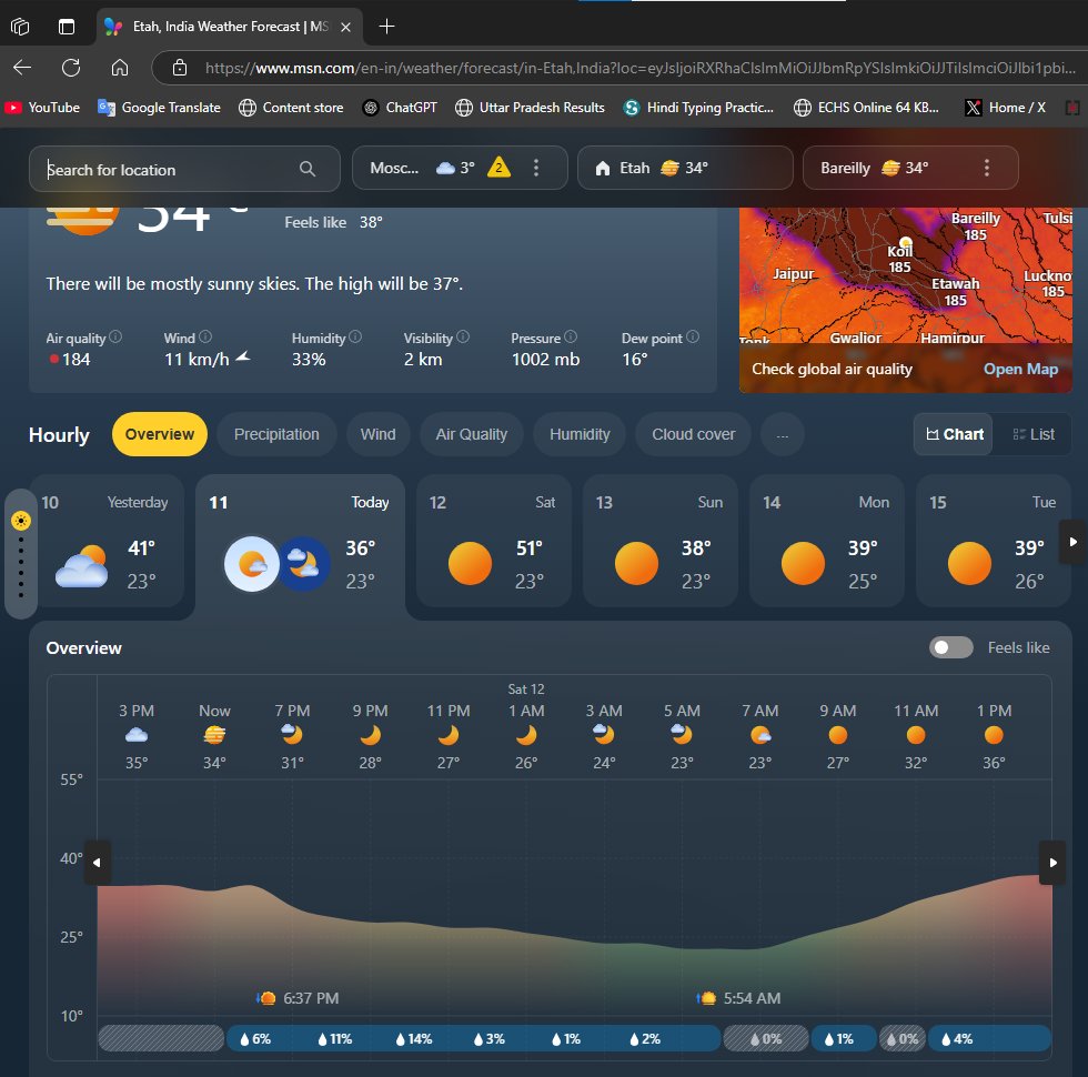 krishan31991032's tweet image. "MSN Weather is showing 51°C for Etah on 12th April, which seems to be a data error. Please check and correct it. #WeatherBug #MSNWeather"