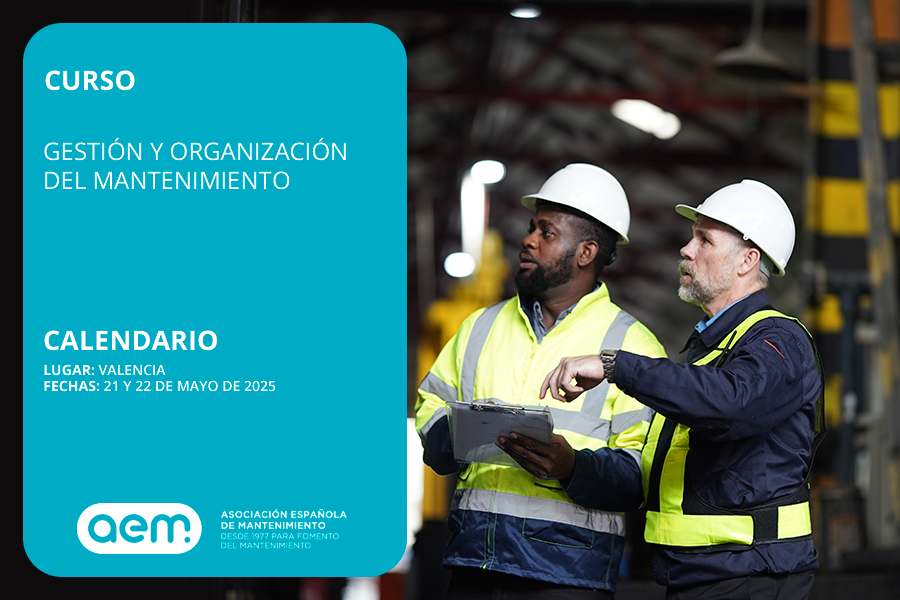 📚 GESTIÓN Y ORGANIZACIÓN DEL MANTENIMIENTO | Valencia, 21-22 May 2025 | Formador: Alexis Lárez
Evolucion del mantenimiento tradicional a uno optimizado: prácticas en planificación, gestión de costes, indicadores y técnicas modernas (con IA) 🚀
Inscríbete: aem.es/agenda/gestion…