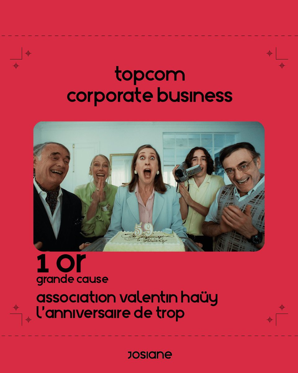 FollowJosiane's tweet photo. 🏆 Une belle récompense pour une cause importante !
La campagne « L’anniversaire de trop » de @ValentinHauy dénonçant l'injustice faite aux personnes aveugles et malvoyantes de plus de 60 ans remporte l’OR au GP #TOPCOM Corporate Business.
Bravo aux équipes, le combat continue!👊 https://t.co/MPBwJi6gee