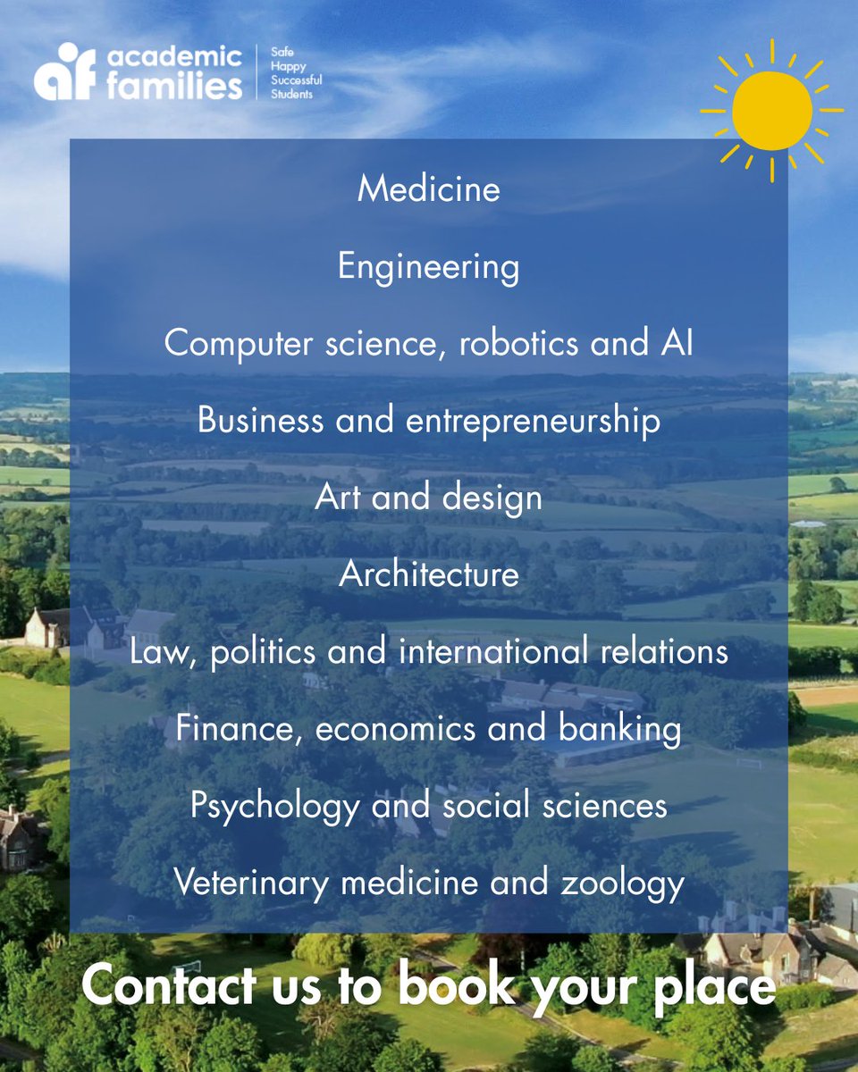 AcFamsUK's tweet photo. Spaces are filling up for our summer short courses ☀

If you’d like to find out more please email Catriona at shortcourses@academicfamilies.com

#UKSummerCourses #SummerAbroad #SummerSchool #ILoveBoarding #BoardingSchoolShortCourse https://t.co/iEJSRXhLWG