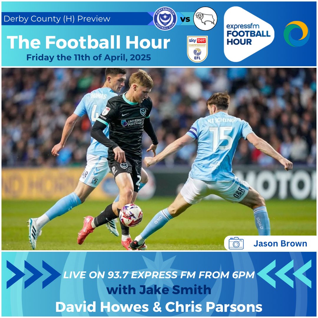 Jake Smith (@jakepompeysmith) on Twitter photo • The Football Hour •
Did #Pompey deserve at least a point at Coventry on Wednesday night?
How many points do you think the Blues need from their final 5 games?
🕕 6pm
👥 <a href="/DavidAAHowes/">David Howes</a> & <a href="/ChrisParsons274/">Chris Parsons</a>
📲 <a href="/ExpressFM/">Portsmouth’s Express FM</a> App
📡 93.7 FM & DAB
💻 Online (expressfm.com/player) • The Football Hour •
Did #Pompey deserve at least a point at Coventry on Wednesday night?
How many points do you think the Blues need from their final 5 games?
🕕 6pm
👥 <a href="/DavidAAHowes/">David Howes</a> & <a href="/ChrisParsons274/">Chris Parsons</a>
📲 <a href="/ExpressFM/">Portsmouth’s Express FM</a> App
📡 93.7 FM & DAB
💻 Online (expressfm.com/player)