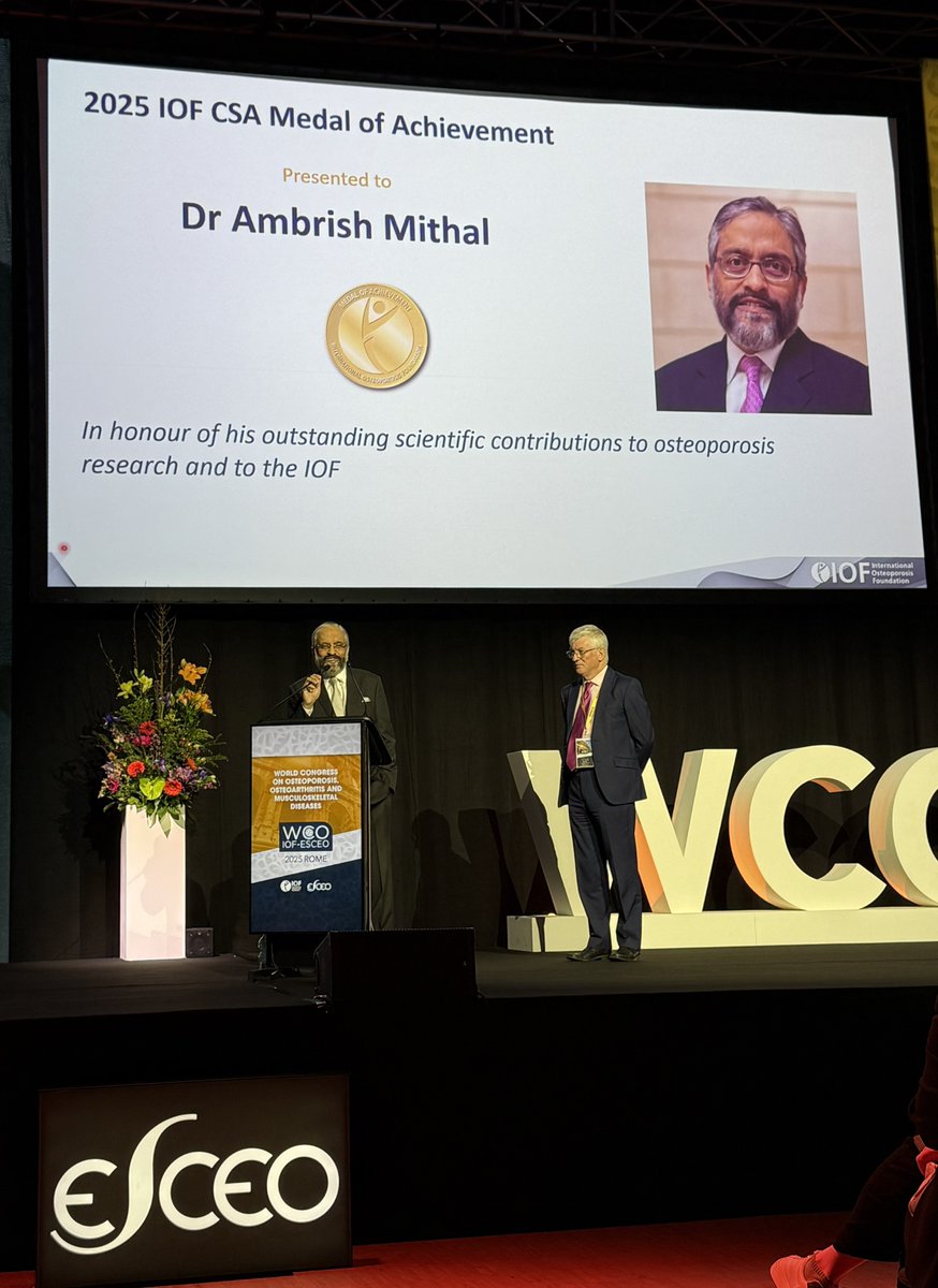 iofbonehealth's tweet photo. 🏅 Today in Rome, we were immensely honoured to present @DrAmbrishMithal with the distinguished IOF CSA Medal of Achievement. Dr Mithal is a highly respected leader in the field of #endocrinology in #India and a longstanding and valued member of the IOF Committee of Scientific Advisors and Board of Governance.  👏  Our heartfelt congratulations! 
#BoneHealth #Osteoporosis #OsteoCongress

https://t.co/SNtHdREia5
