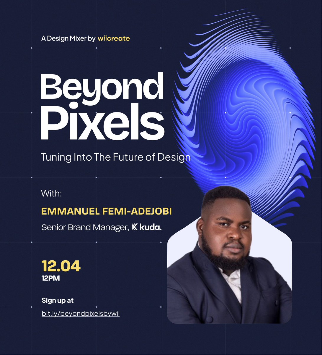 wiicreate's tweet photo. Join @nuelbeatz , Senior Brand Manager at @joinkuda , as he moderates The Politics of Design — a panel diving deep into creativity ✨ and leadership ⚡

🗓️12 April | 12 PM
🔗 [https://t.co/DML7m86lWt...]
#CreativeLeadership #BeyondPixels #DesignForImpact https://t.co/3qqR6kkEZS