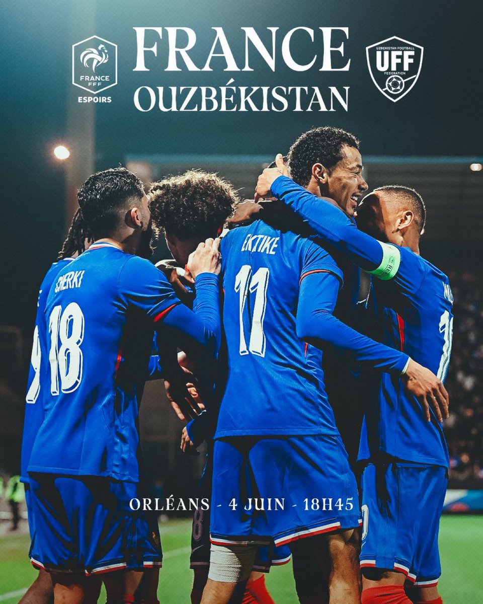 𝐓𝐡𝐞 𝐅𝐫𝐚𝐧𝐜𝐞 𝐔𝐧𝐝𝐞𝐫-𝟐𝟏 𝐭𝐞𝐚𝐦 will face Uzbekistan 🇺🇿 on Wednesday June 4th in Orléans at 6:45pm local time!

This international friendly will be the final test for Les Bleuets before they head to Slovakia for the EURO 💪
