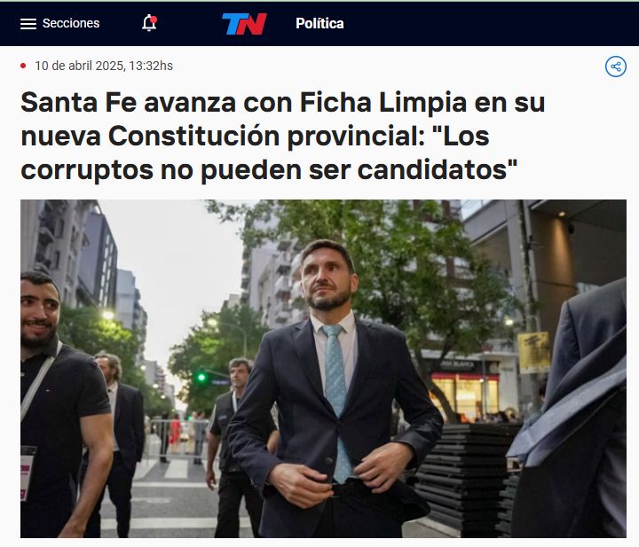 "Santa Fe ya tiene vigente la ley de @fichalimpia y ahora busca darle un rango constitucional". Maximiliano Pullaro (<a href="/maxipullaro/">Maximiliano Pullaro</a>), gobernador de la provincia de Santa Fe. 

tn.com.ar/politica/2025/…  a través de <a href="/todonoticias/">TN - Todo Noticias</a>