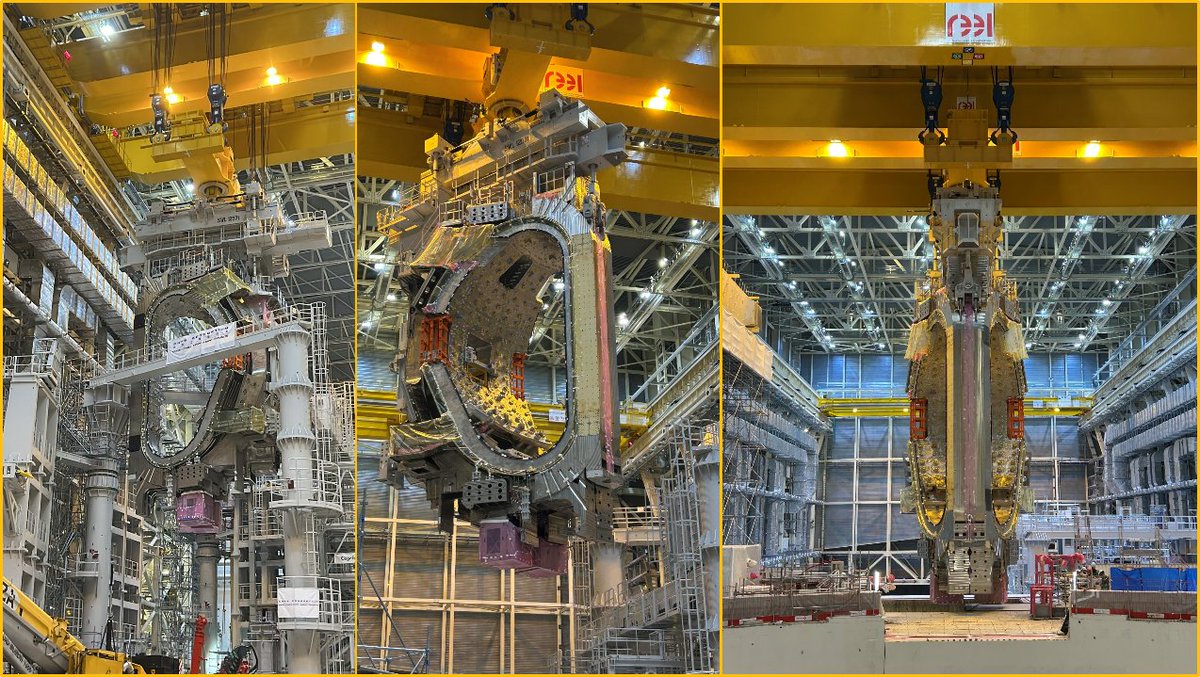 A heavyweight achievement for ITER! 💪🏗️

Yesterday <a href="/iterorg/">ITER</a> moved Sector Module 7, one of the 9 parts of ITER's Vacuum Vessel, into the Tokamak pit. 

👏More than 1.250 tonnes assembled and transfered in record time thanks to teamwork. Congrats partners!

t.ly/mDISj